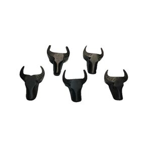 Vintage Hand Carved Dark Wood Water Buffalo Napkin Rings Set of 5 Bull Head
